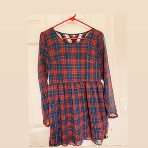 Navy and Maroon Babydoll long sleeve dress